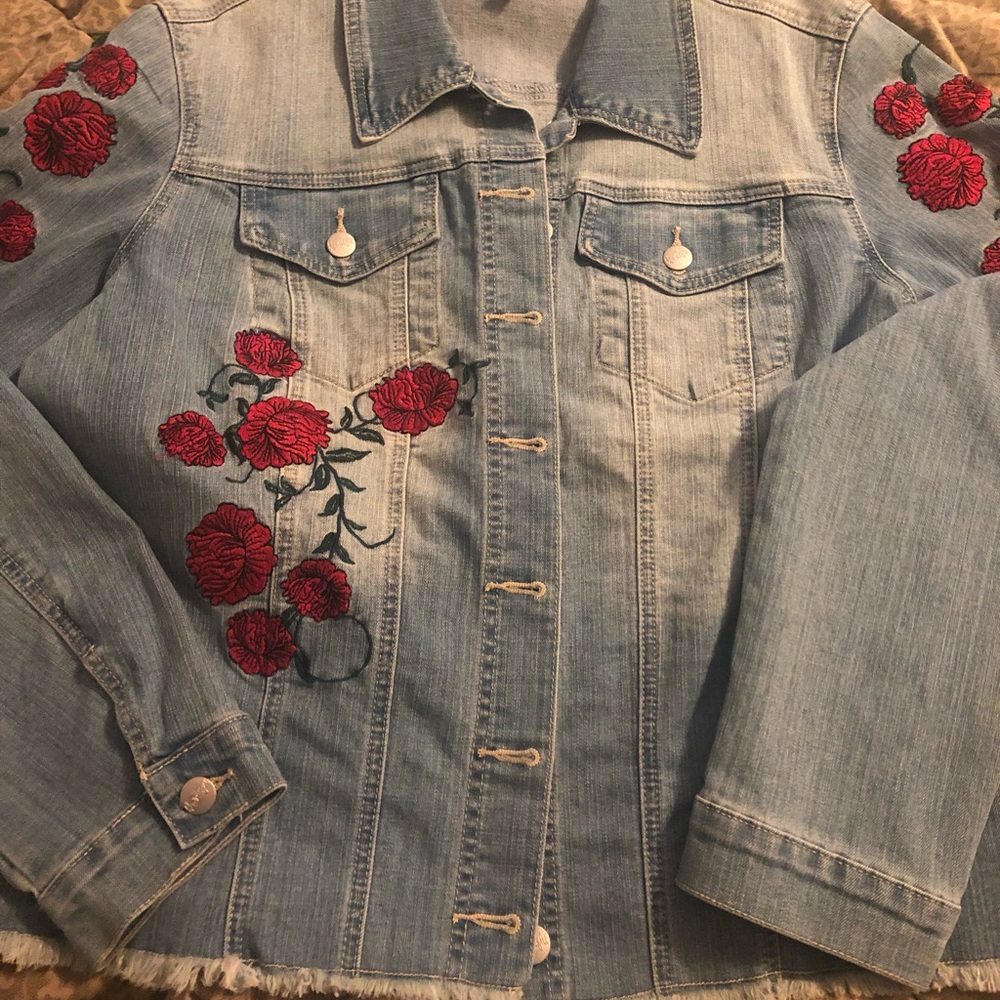 Blue desire Jean jacket with roses XL